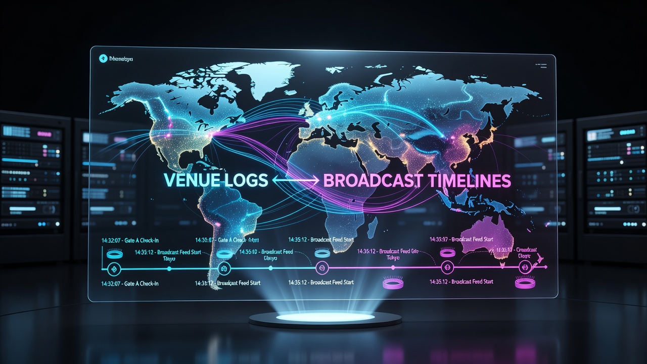 Synchronisation von Venue-Logs mit Broadcast-Zeitleisten in globalen Events